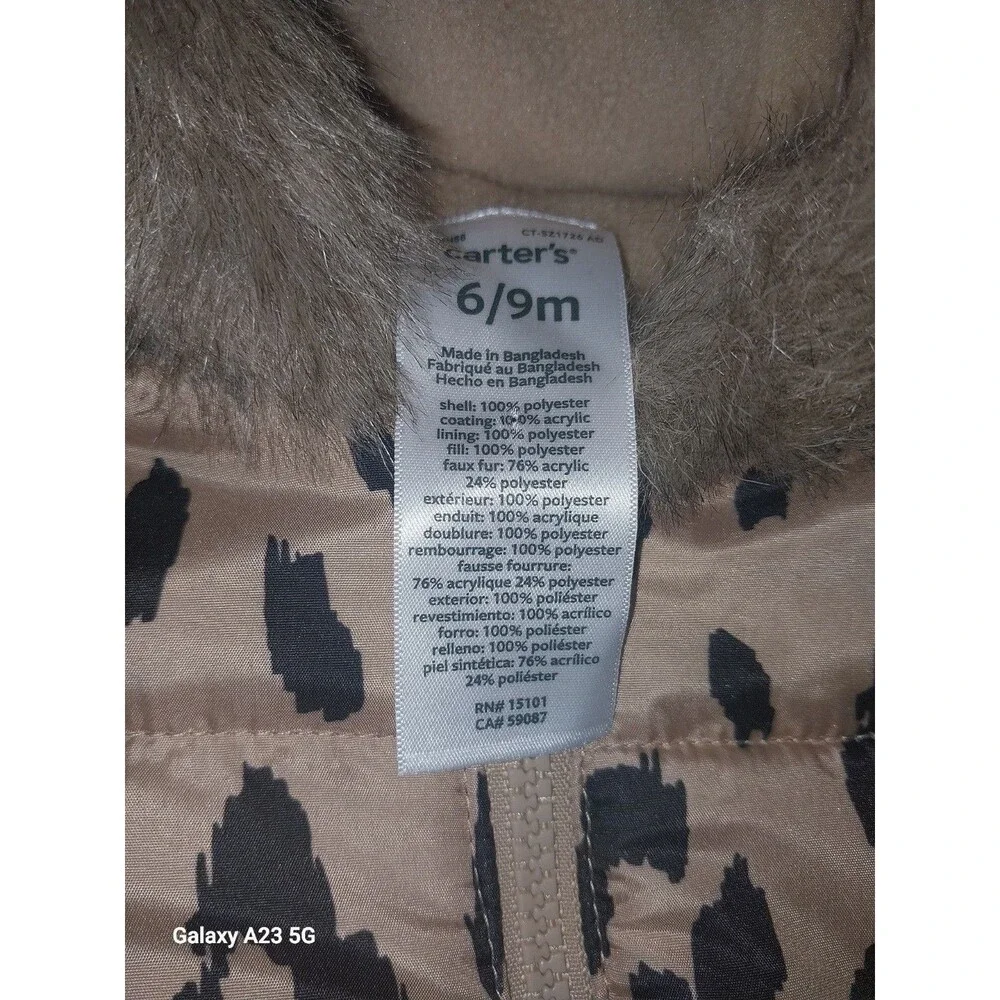 Carters One-piece Leopard Print Winter Suit or Bunting w/Hood 6-9 Months